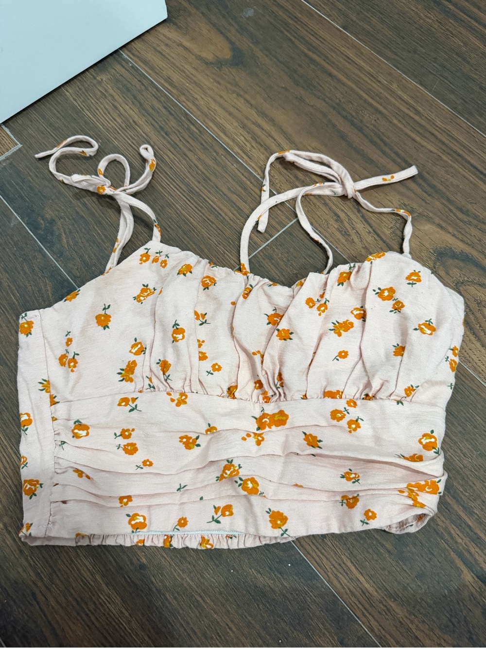 Forever 21 Pink Floral Tie-Strap Crop Cami